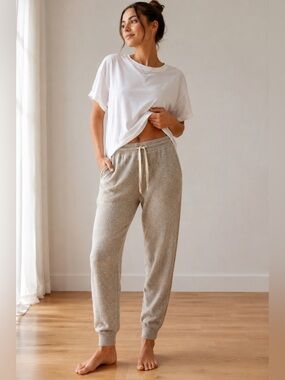Ultra Soft Taupe Gray Knit Drawstring Jogger Sweatpants